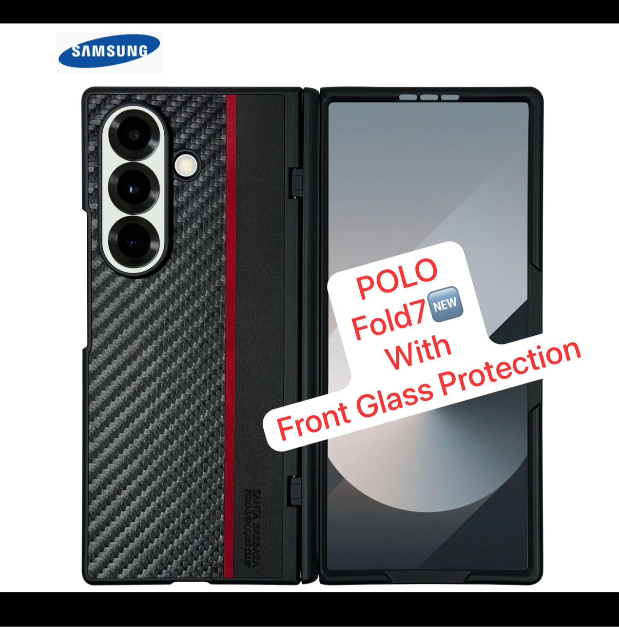 Samsung Galaxy Z Fold7 Original Santa Barbara Polo 'Hazel' Series Leather Case with Hinge Protection & Front Glass - Black