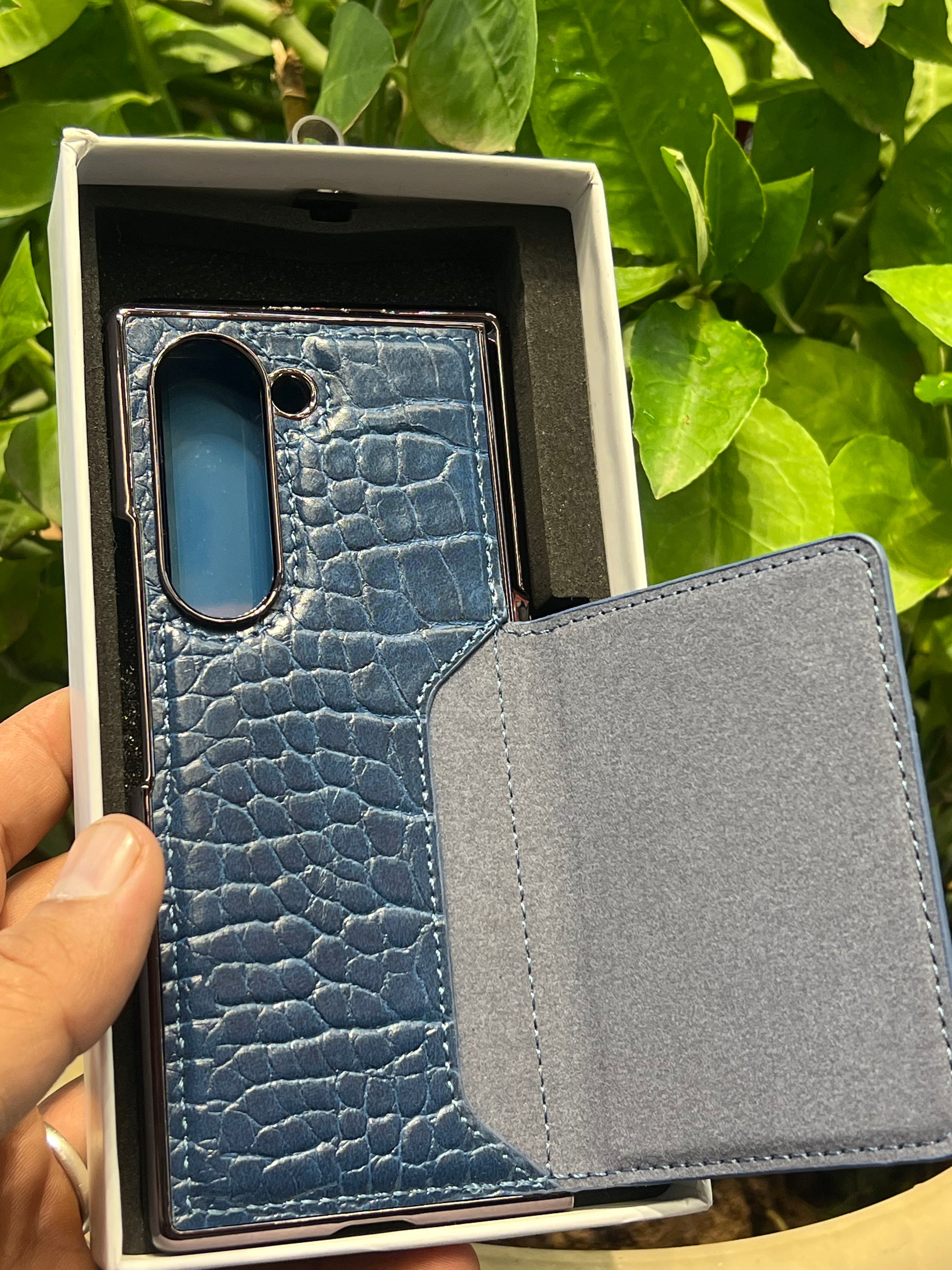 Galaxy fold 6 leather pocket case front glass protection