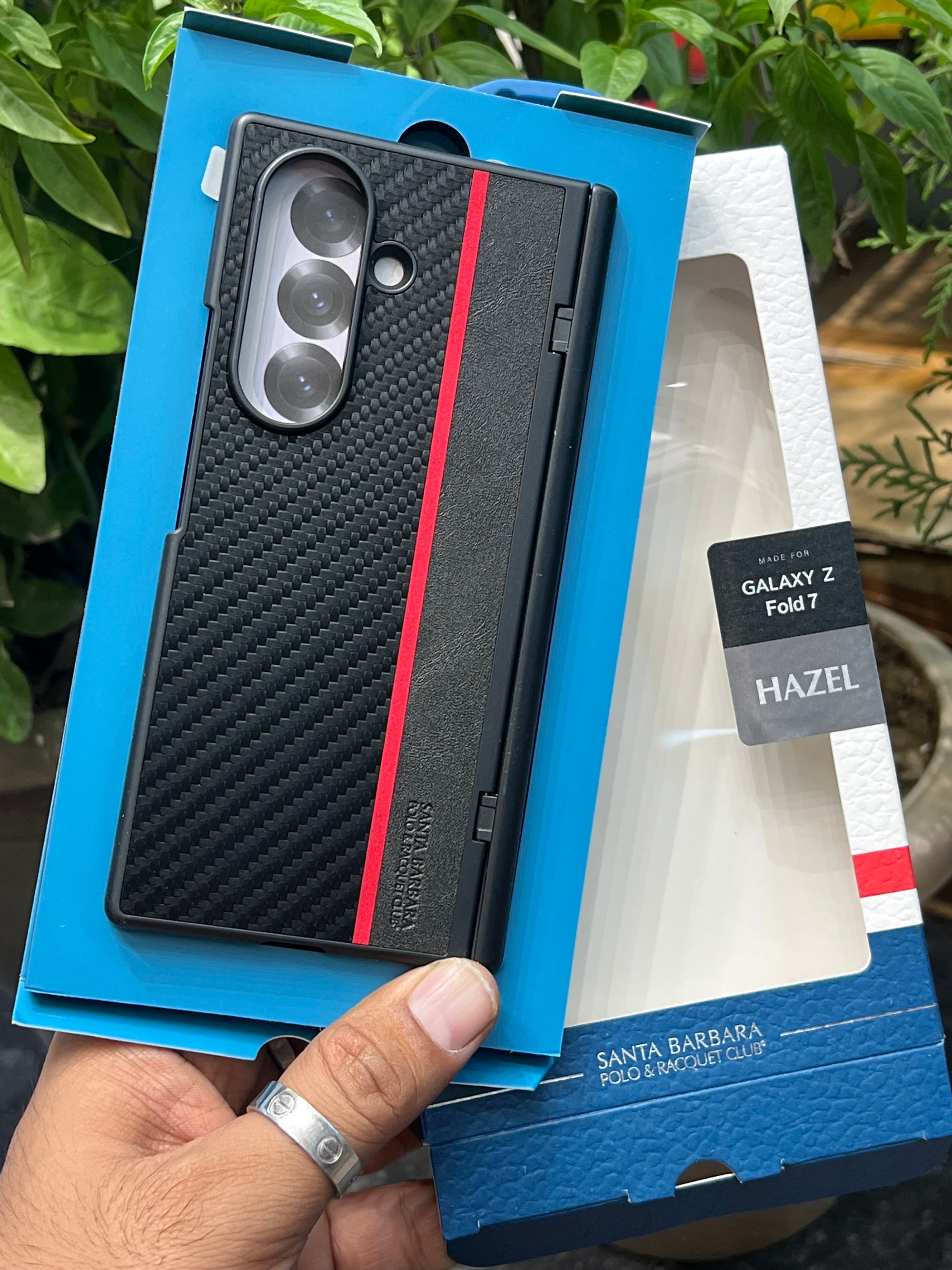 Samsung Galaxy Z Fold7 Original Santa Barbara Polo 'Hazel' Series Leather Case with Hinge Protection & Front Glass - Black