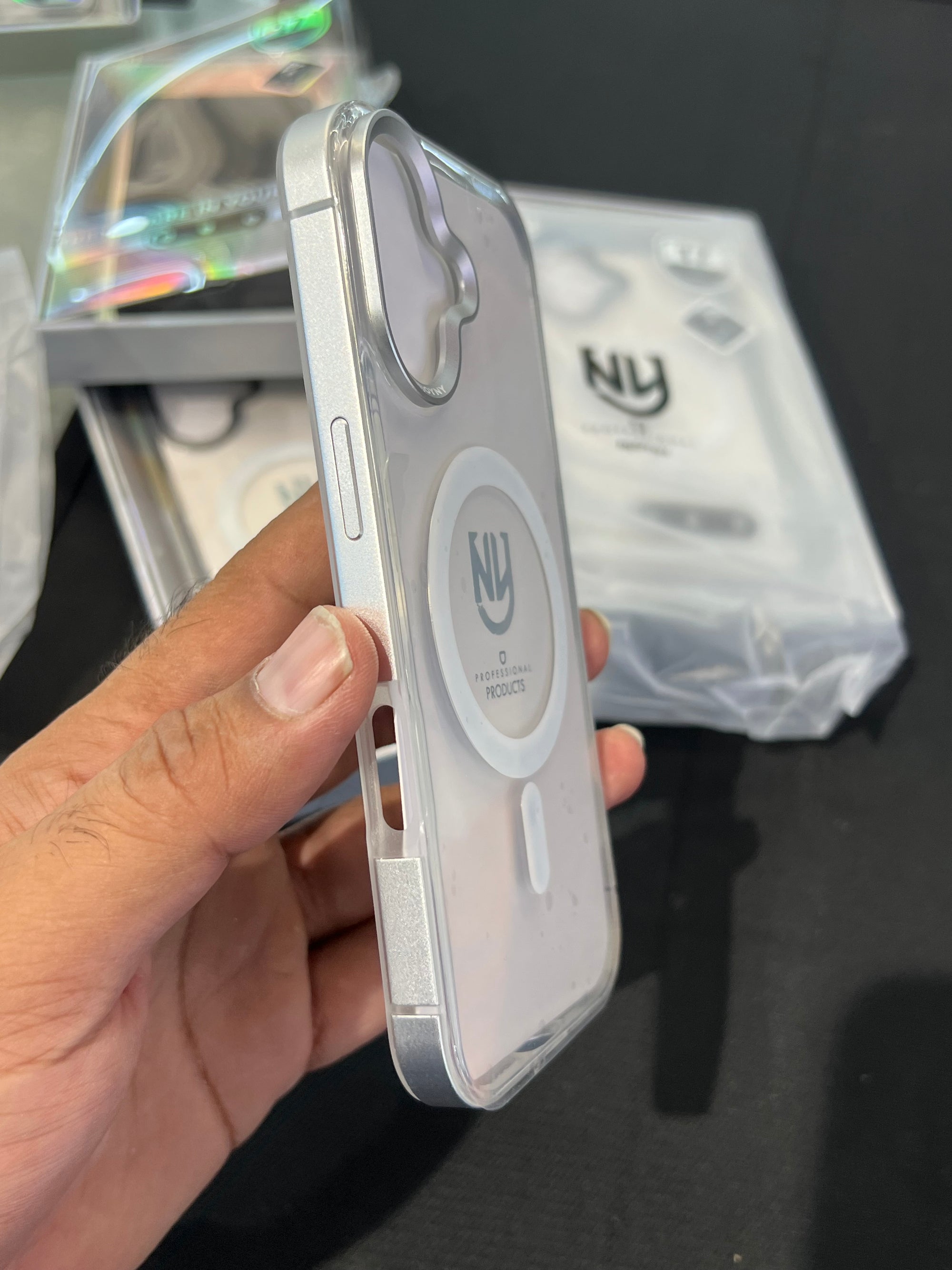 Silver Metal bumper case with non yellow back guard with magsafe i phone 17