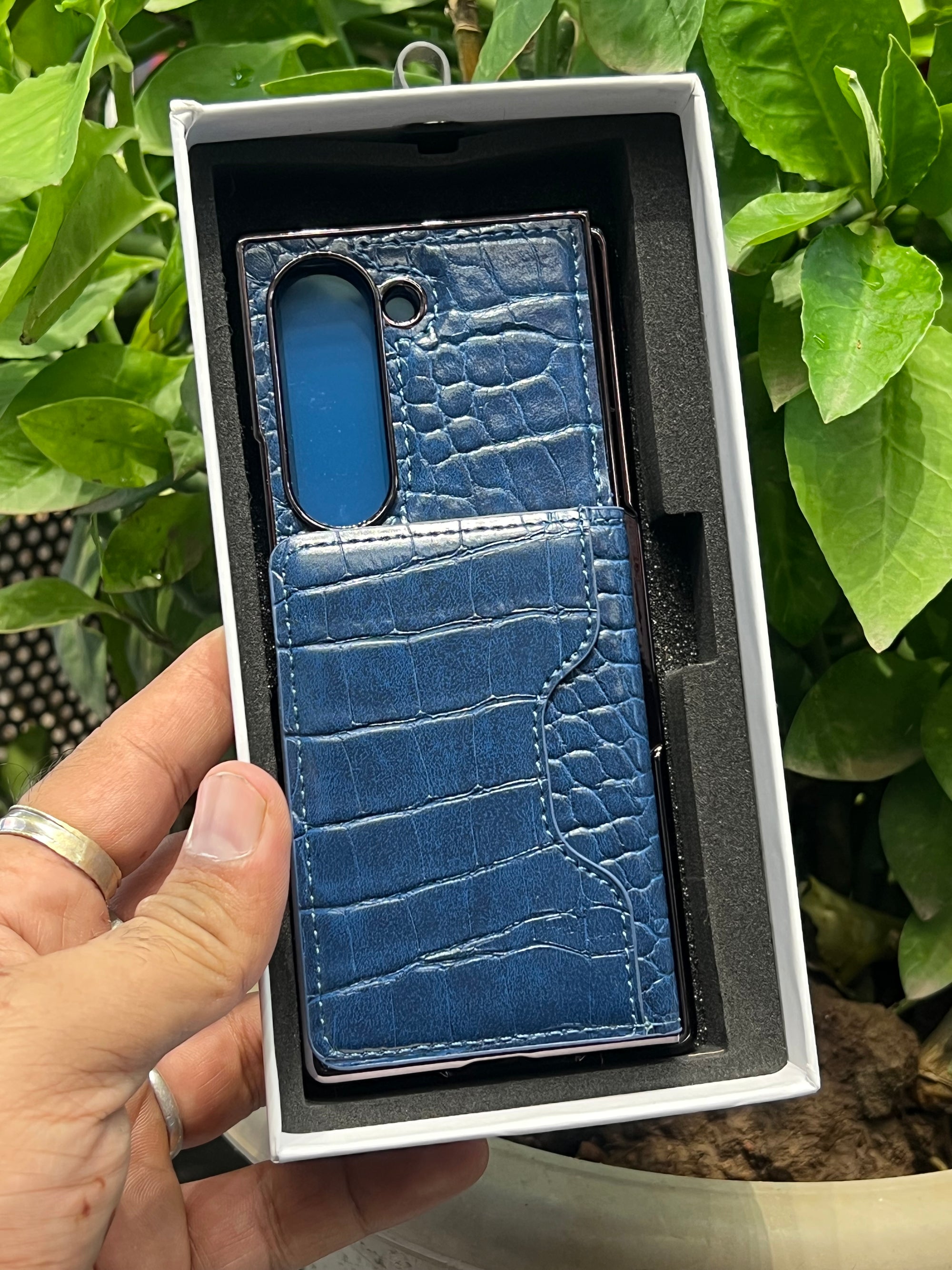 Galaxy fold 6 leather pocket case front glass protection