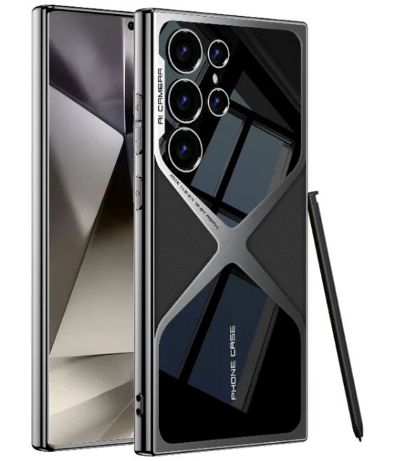 Electroplated Leather Anti-fall Protective Phone Case s24 ultra black  carbon case