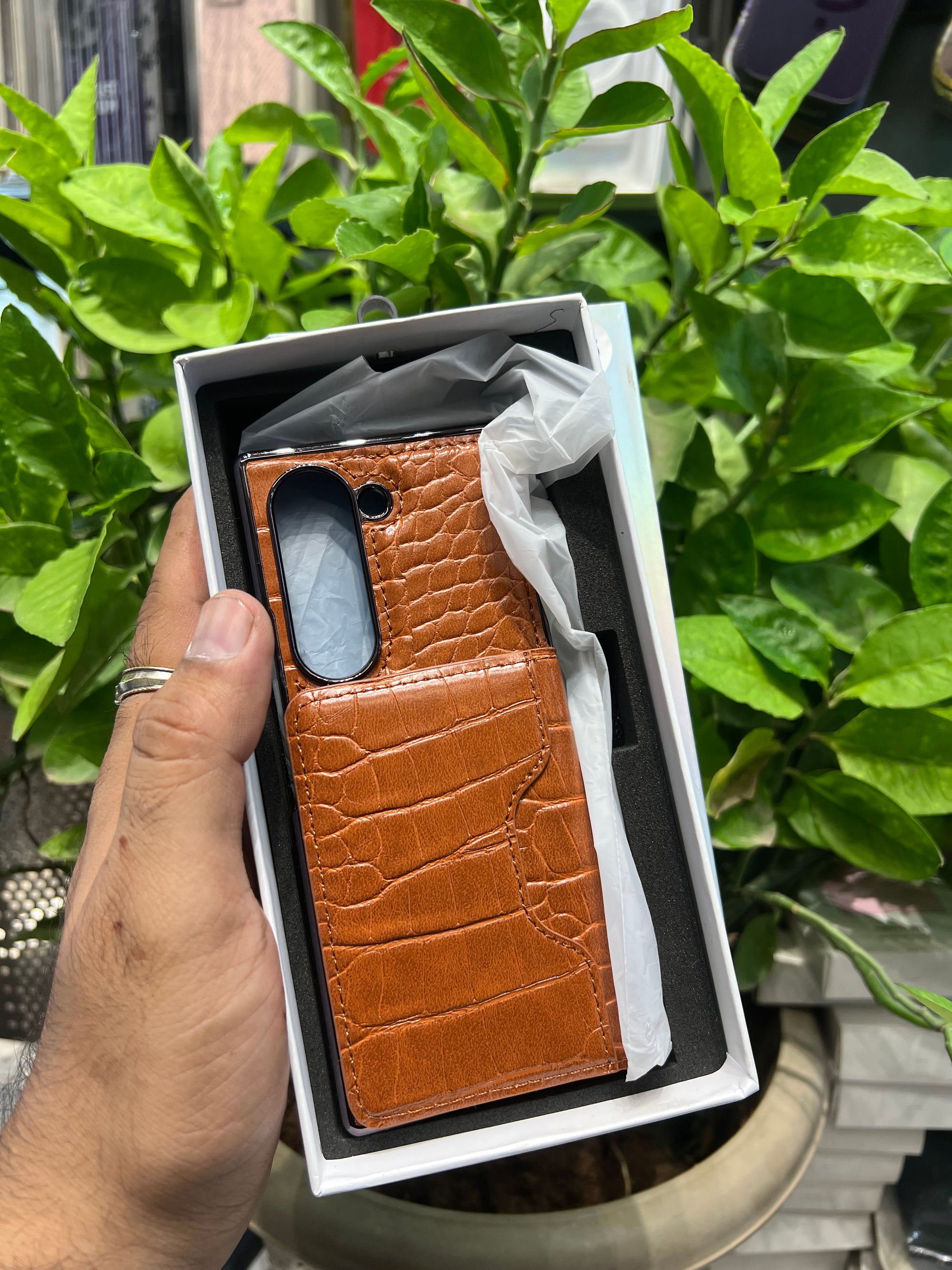 Galaxy fold 6 leather pocket case front glass protection