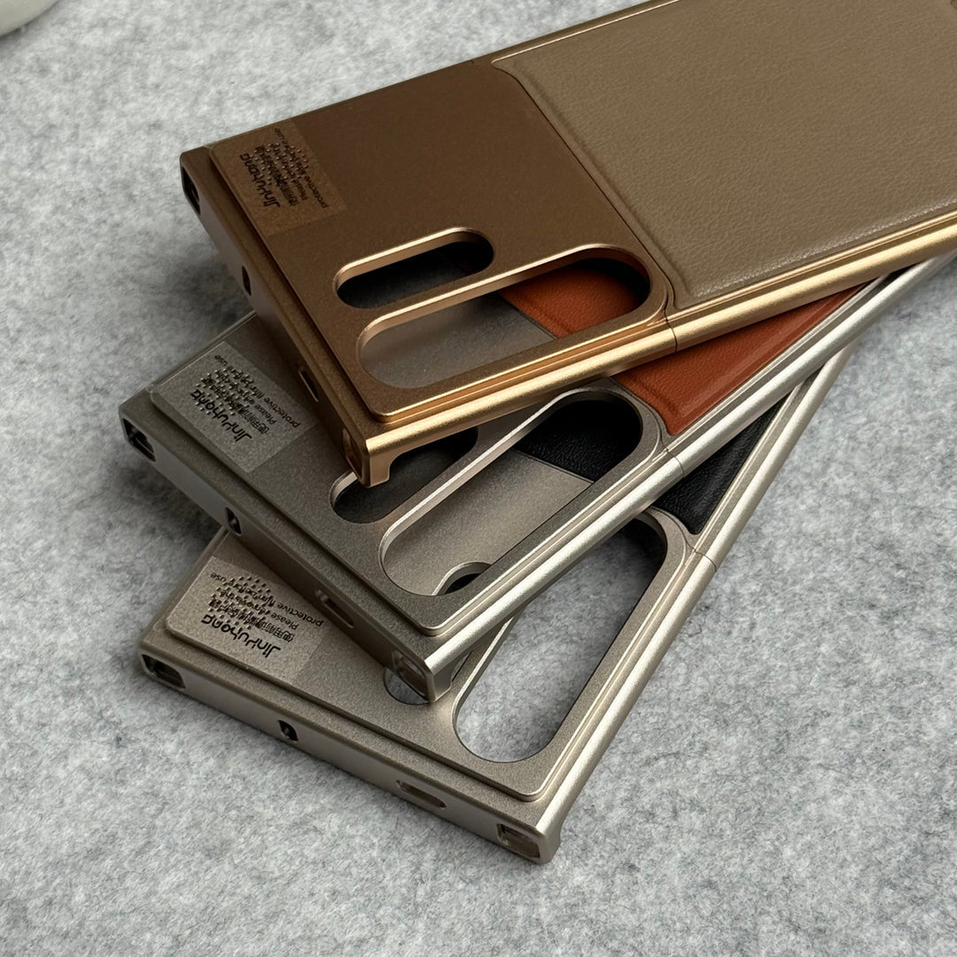 Metallic AeroFLex Aluminium Leather Case for Samsung Galaxy S25 Ultra (Desert Titanium)