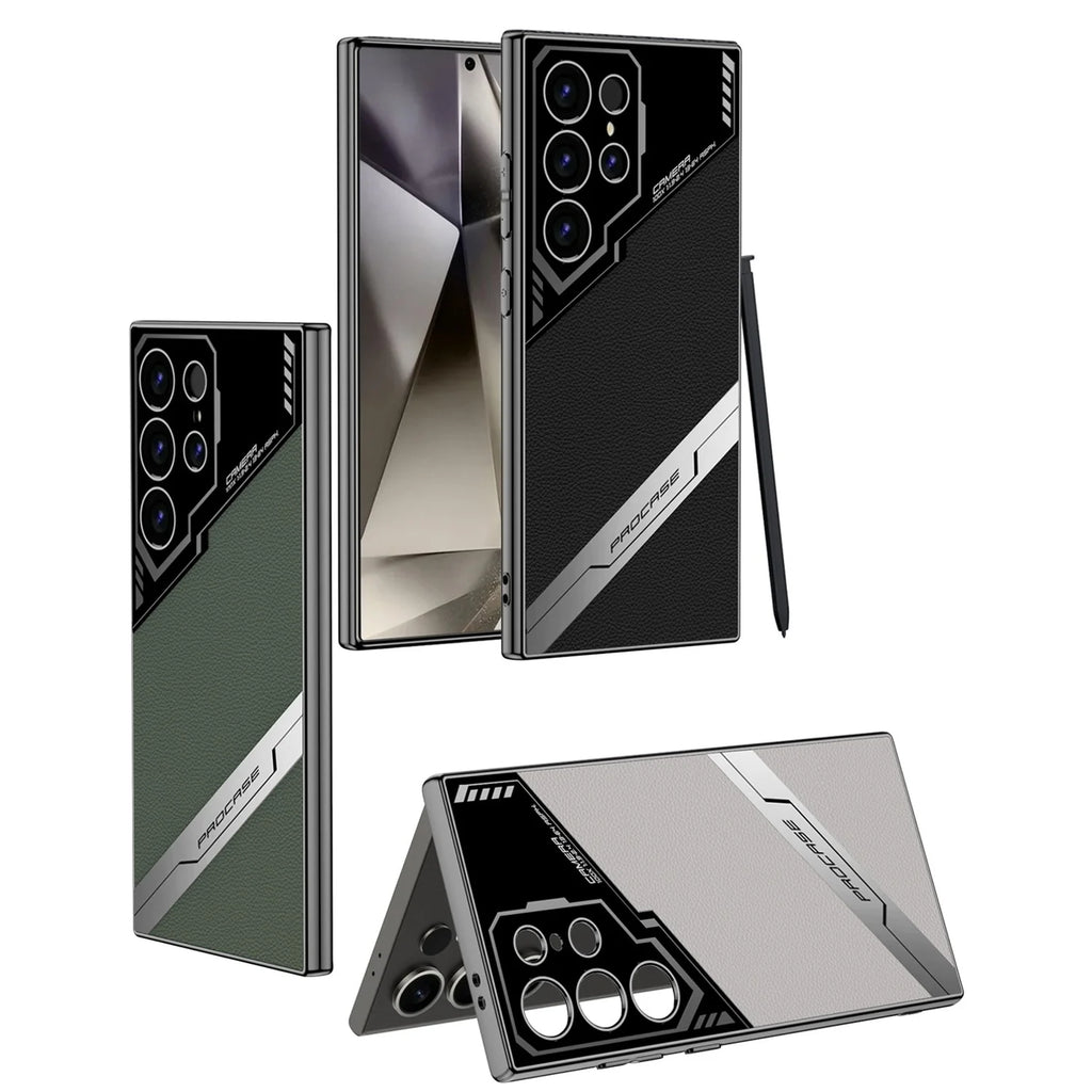 Electroplated Leather Anti-fall Protective Phone Case s24 ultra purple leather case