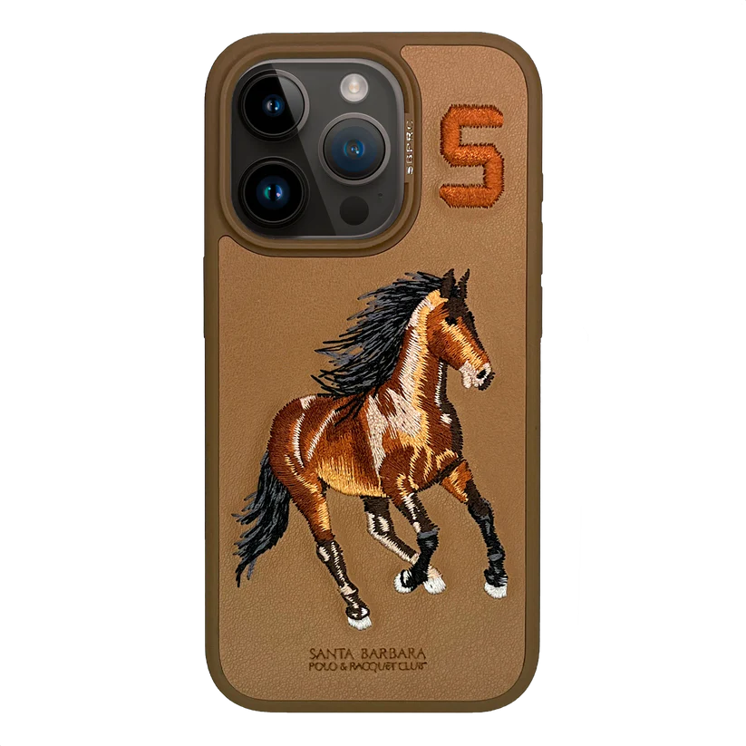 Santa Barbara Boris Series Embroided Horse Leather Case for iPhone 16 pro Series
