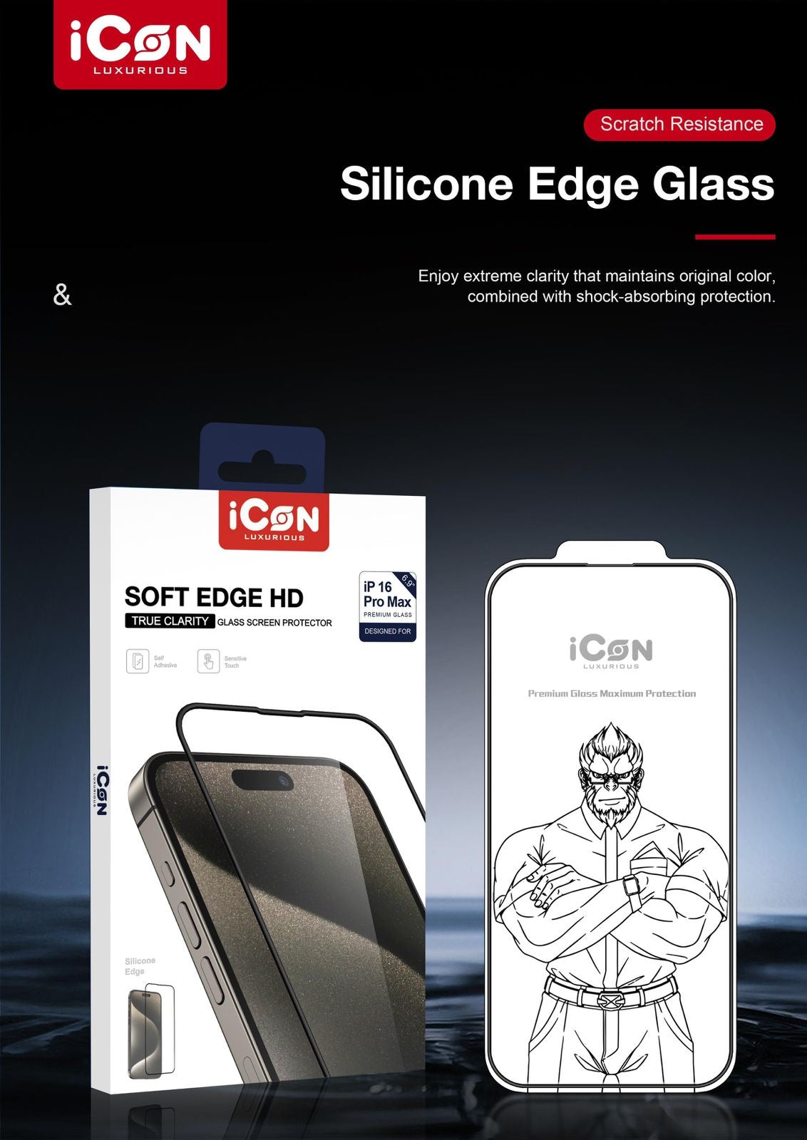I con side soft rubber edge glass unbreakable border