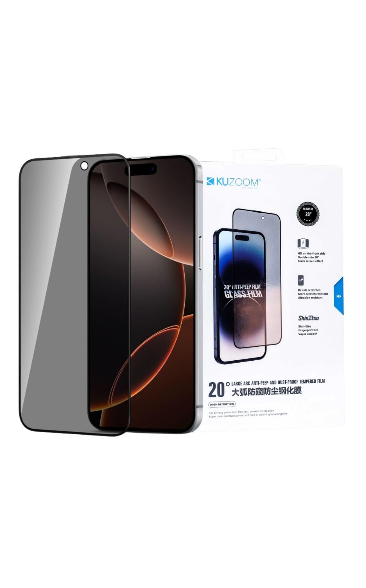 KUZOOM privacy Tempered Glass Screen Protector for iPhone and samsung HD Transparency
