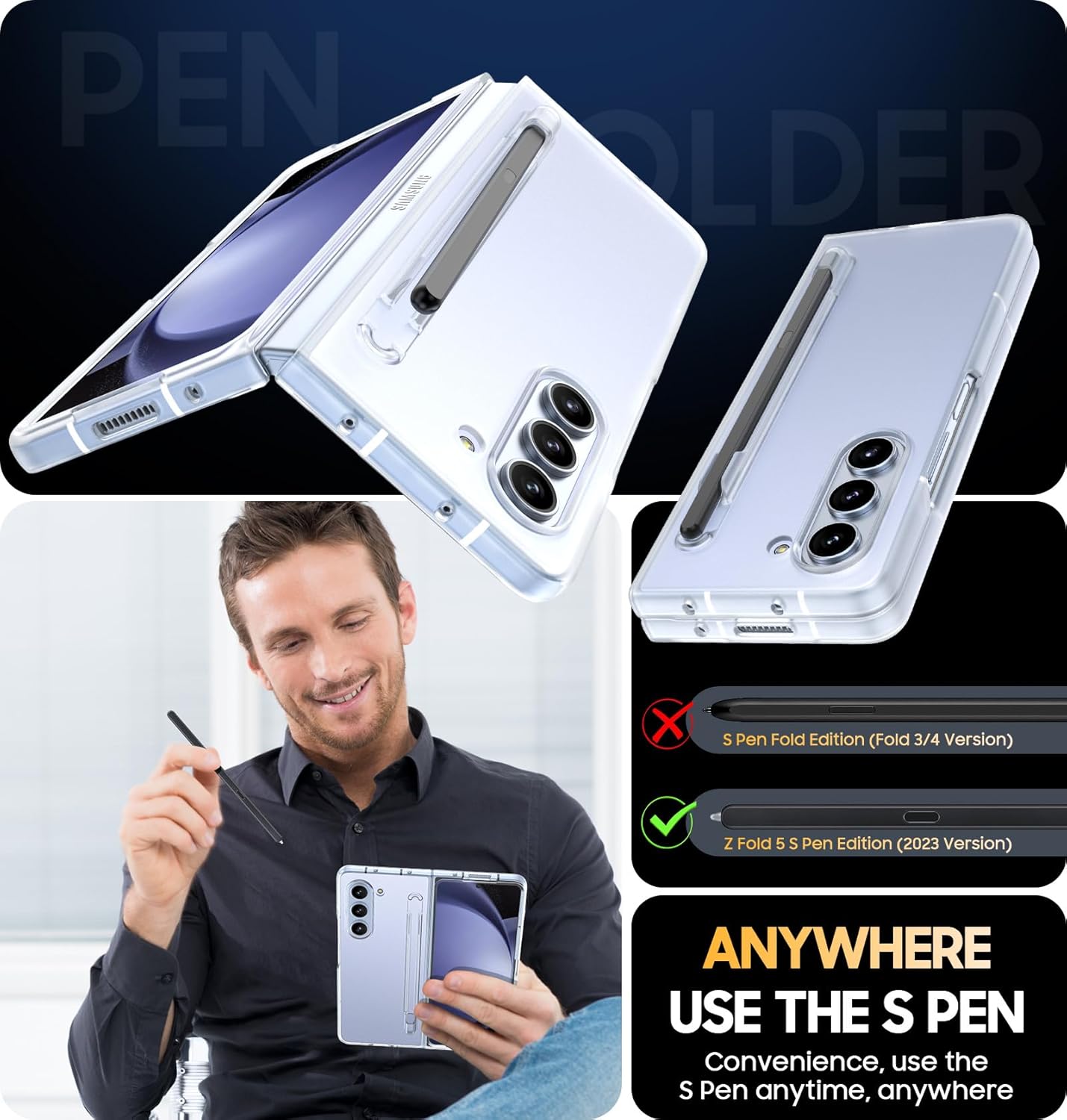 Samsung Galaxy Z Fold7 S-Pen Case, Crystal Clear Soft TPU Transparent Cover with S-Pen