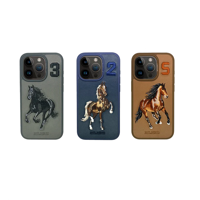 Santa Barbara Boris Series Embroided Horse Leather Case for iPhone 16 pro Series