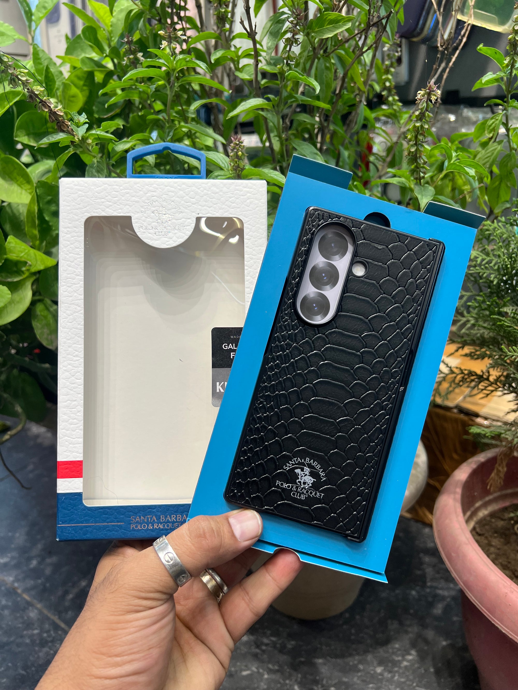 Samsung Galaxy Z Fold7 Original Santa Barbara Polo 'Hazel' Series Leather Case with Hinge Protection & Front Glass - Black
