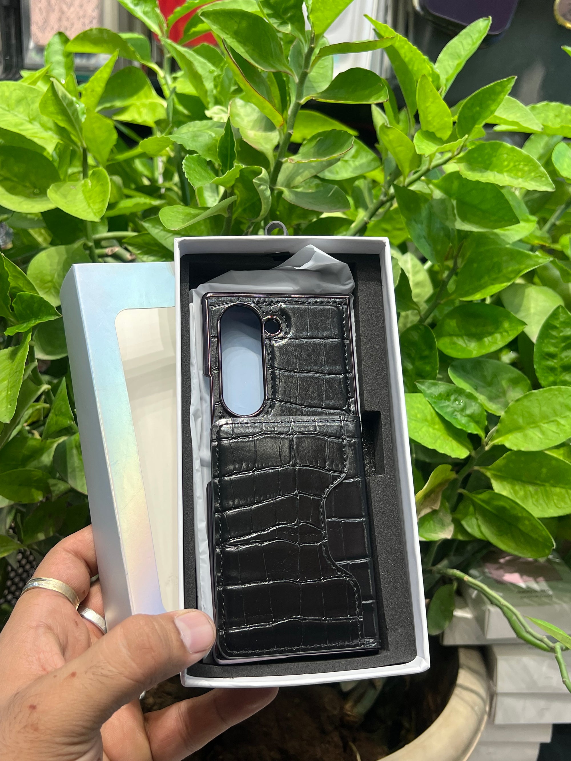 Galaxy fold 6 leather pocket case front glass protection