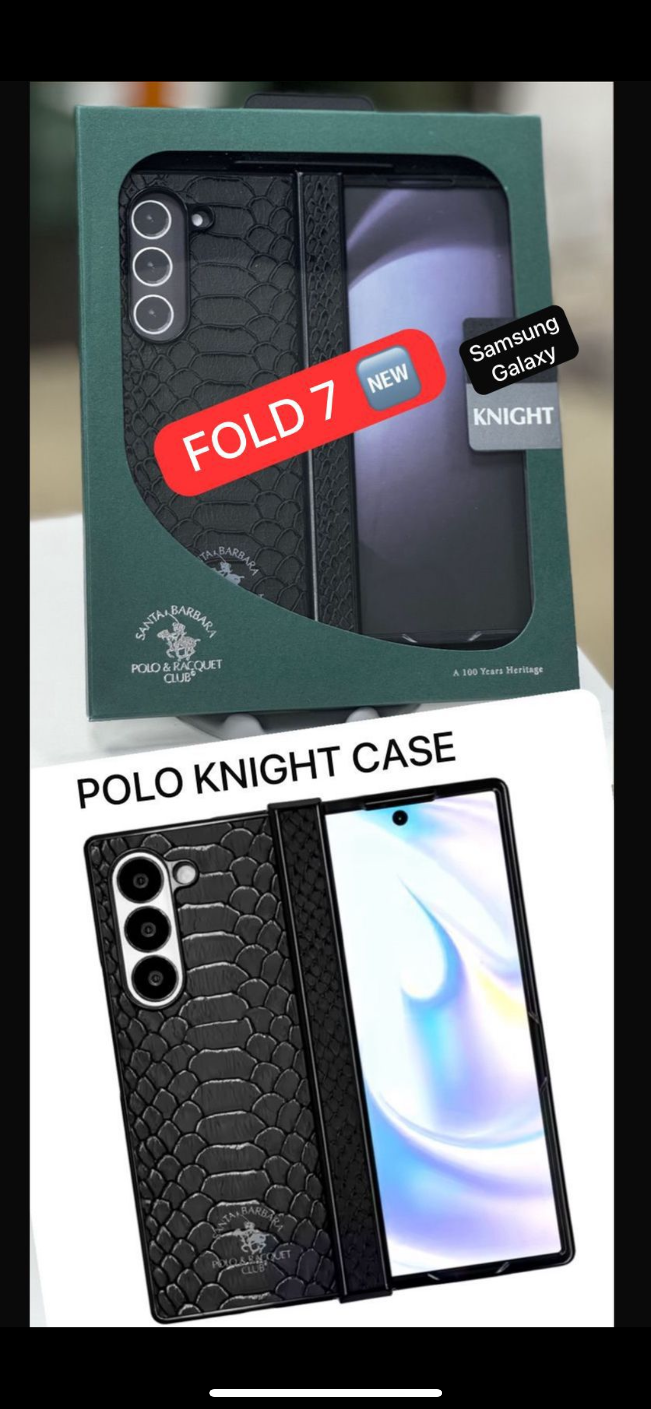 Samsung Galaxy Z Fold7 Original Santa Barbara Polo 'Hazel' Series Leather Case with Hinge Protection & Front Glass - Black