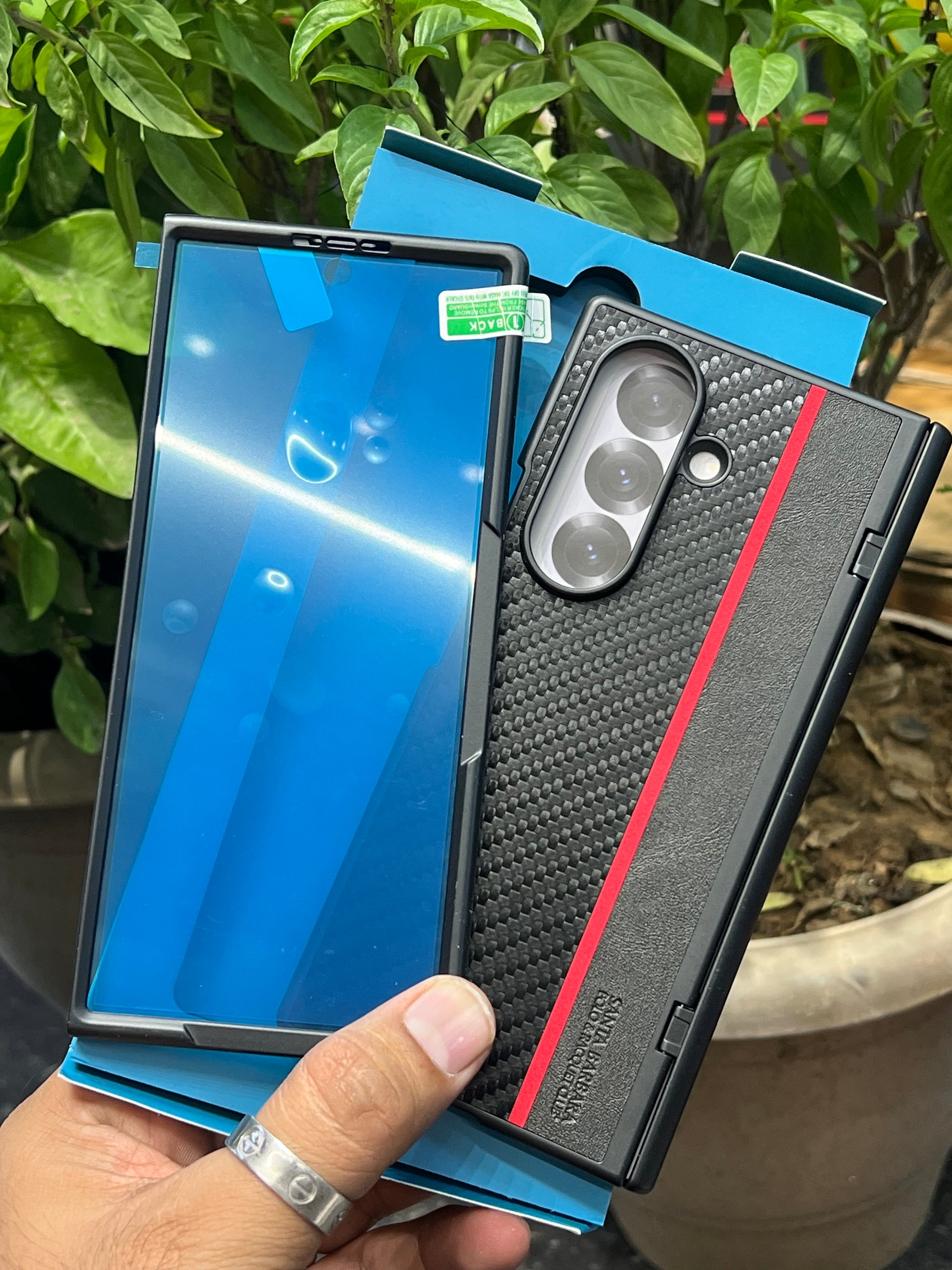 Samsung Galaxy Z Fold7 Original Santa Barbara Polo 'Hazel' Series Leather Case with Hinge Protection & Front Glass - Black