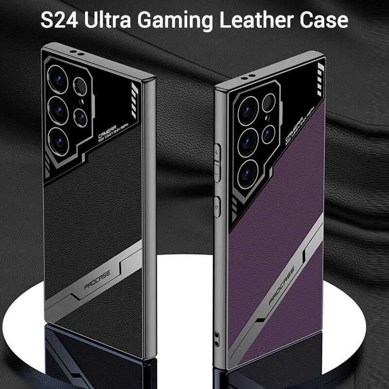 Electroplated Leather Anti-fall Protective Phone Case s24 ultra black  carbon case