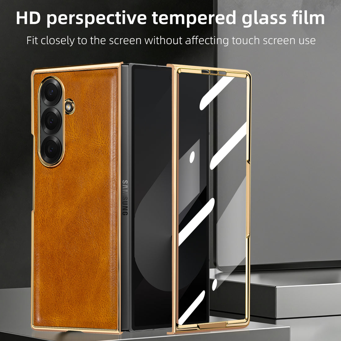 Galxy fold 7chrome slim with stand front glass case