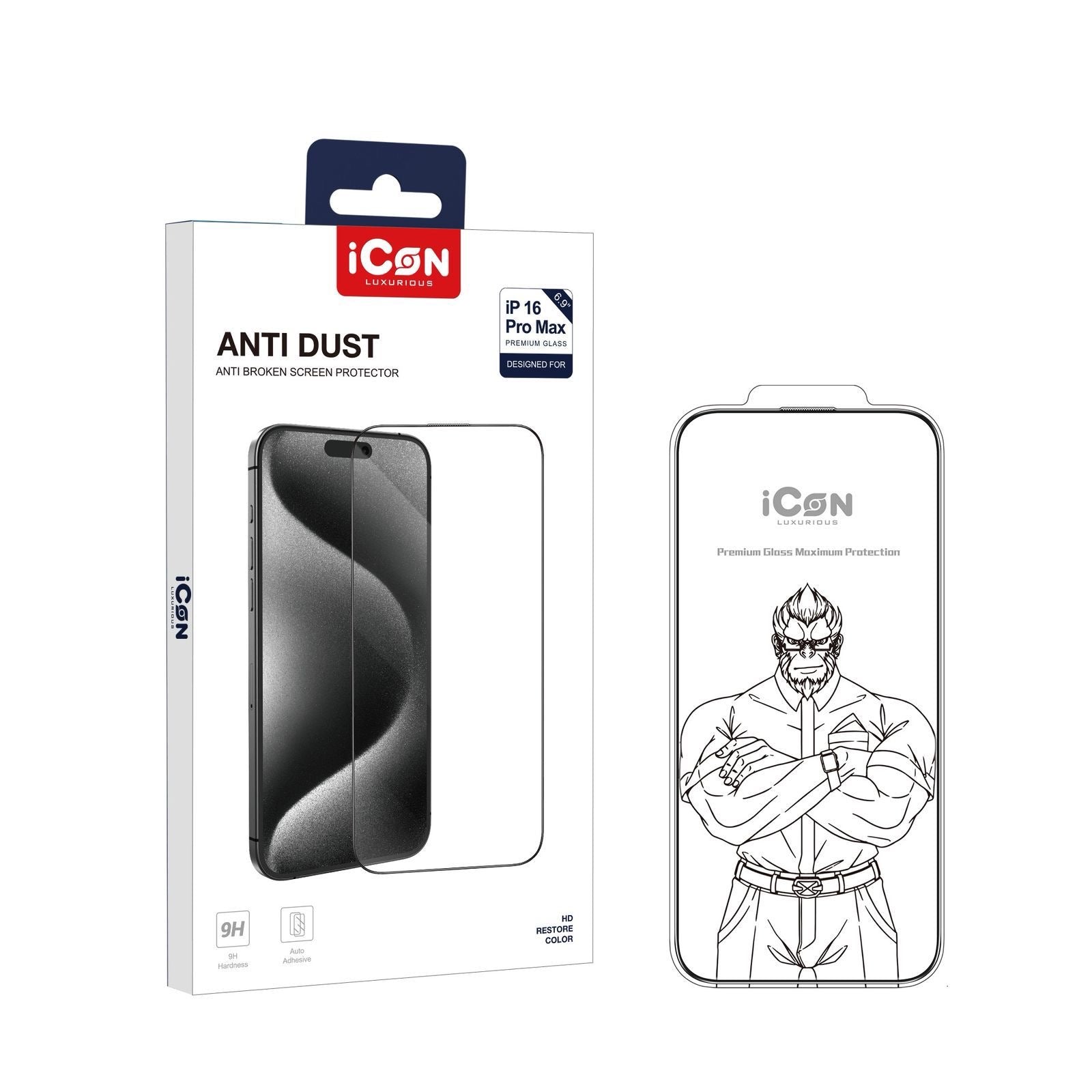 Icon anti dust  to edge glass with curved edges