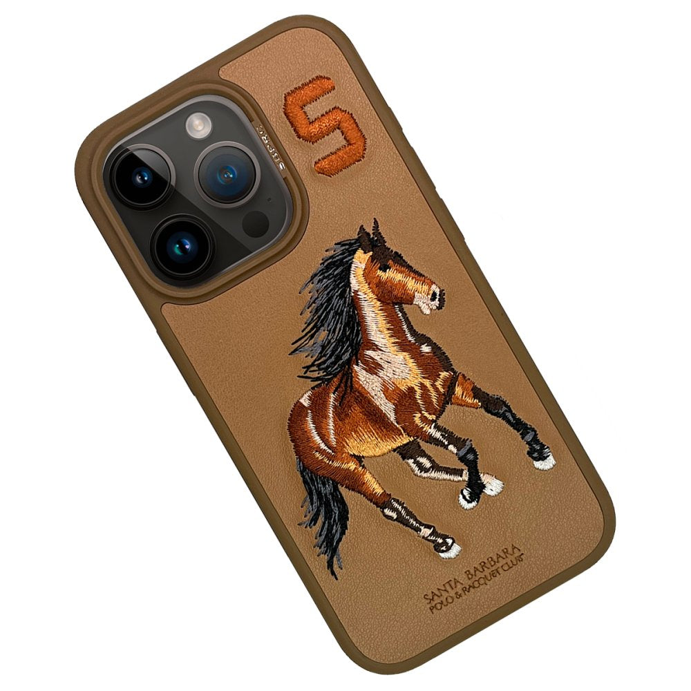 Santa Barbara Boris Series Embroided Horse Leather Case for iPhone 16 pro Series