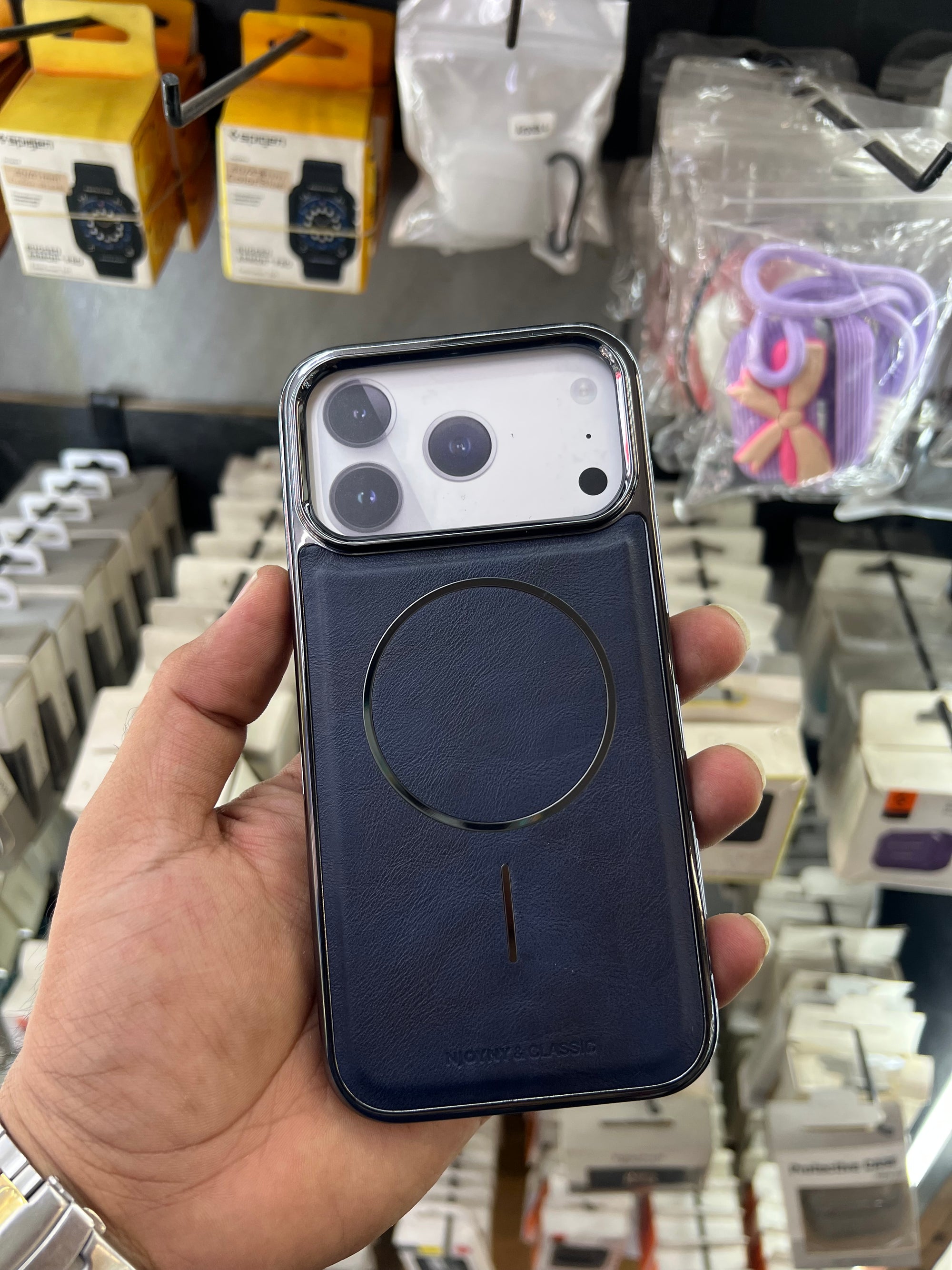 Ny blue leather magsafe case i phone 17 pro max