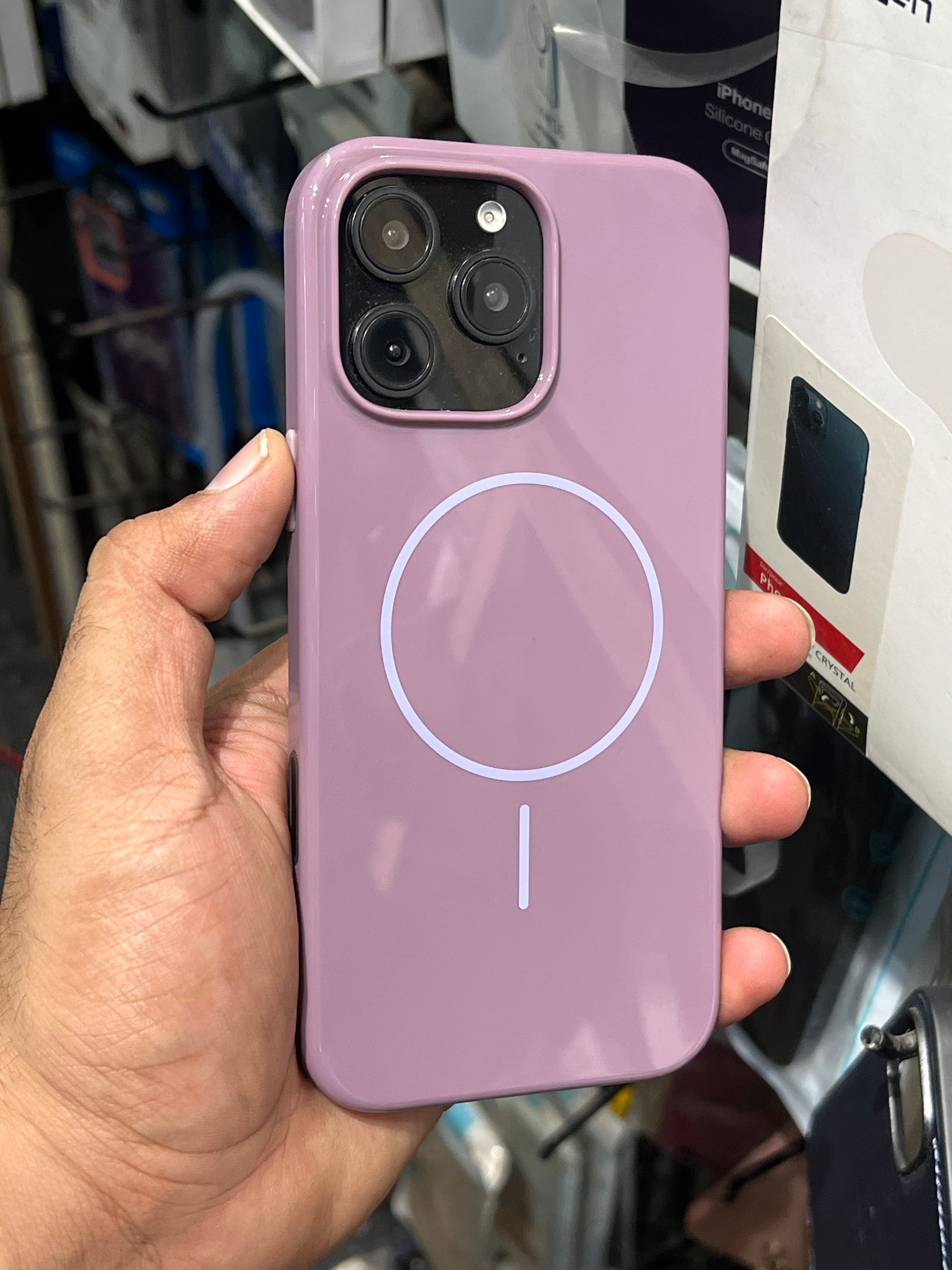 Purple case with side sensorbutton  magsafe leather i phone 16 pro maxx