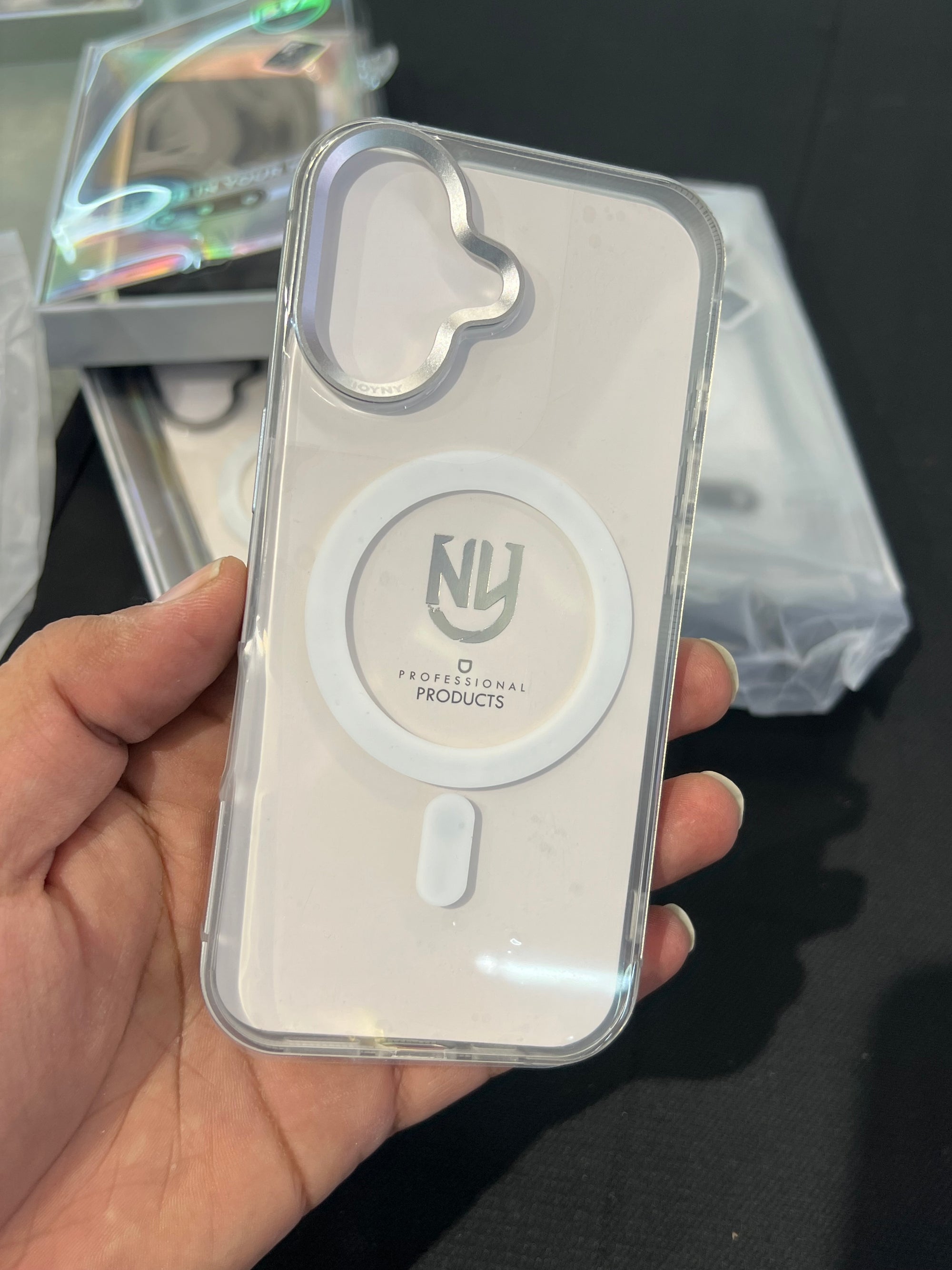 Silver Metal bumper case with non yellow back guard with magsafe i phone 17