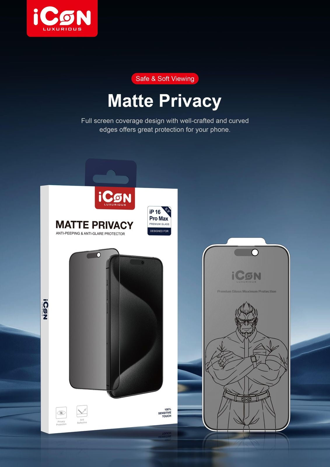 I con matte privacy non fingerprint glass