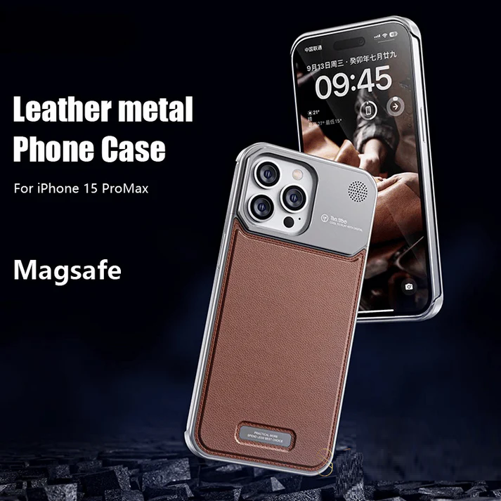 iPhone 16 Pro Max Super Slim AeroFLex Metal Frame Less Leather Case with Magsafe - Brown