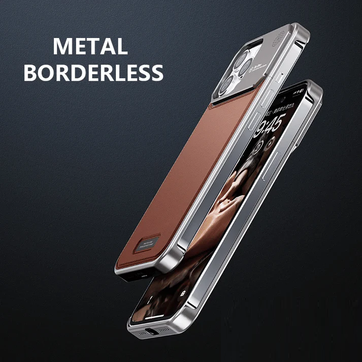 iPhone 16 Pro Max Super Slim AeroFLex Metal Frame Less Leather Case with Magsafe - Brown