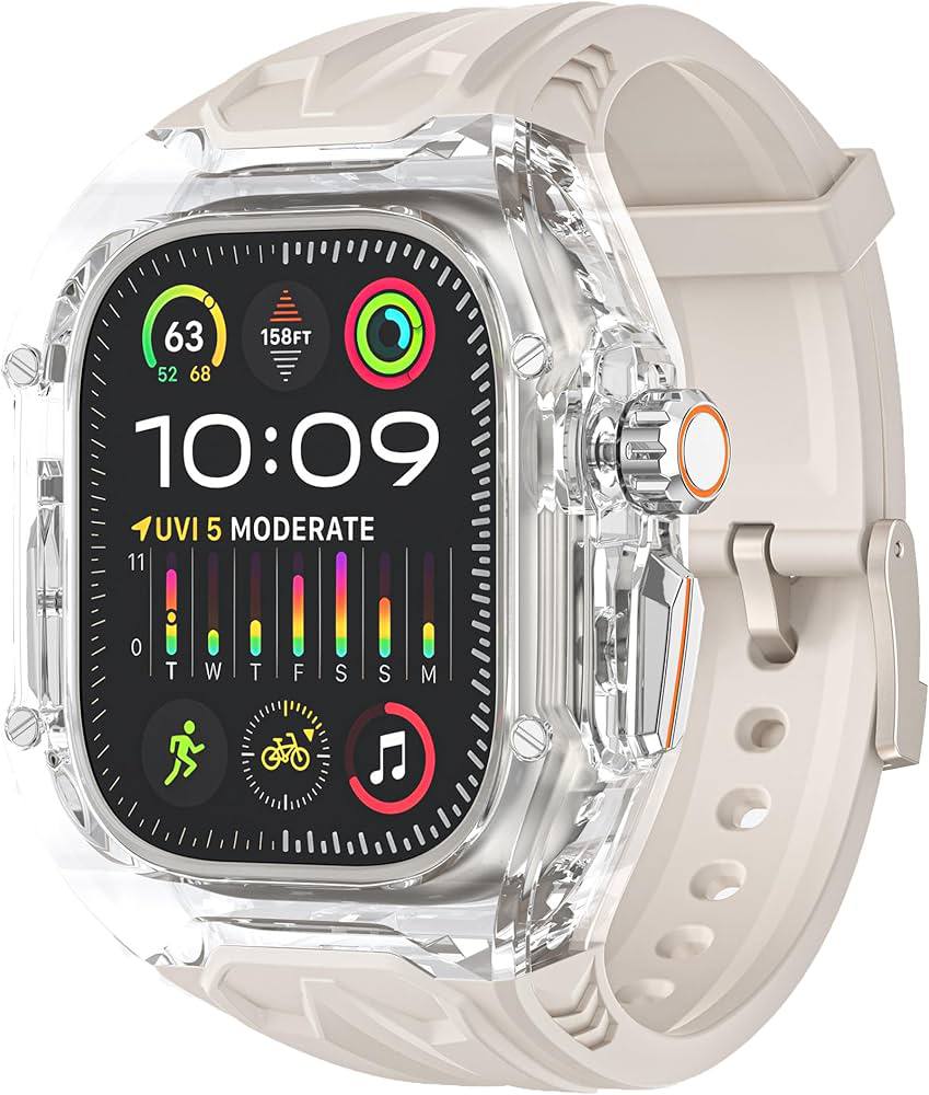 Gk® Clear Heavy Duty Watch Case Band Compatible with Apple iWatch Series | many colours available | For Apple Watch case 46 mm