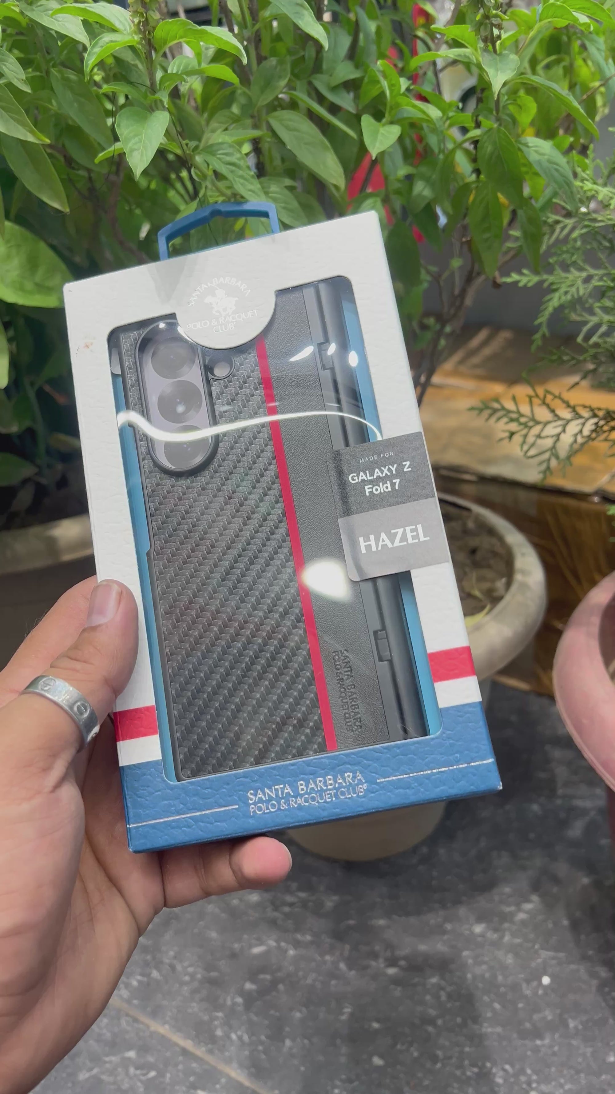 Samsung Galaxy Z Fold7 Original Santa Barbara Polo 'Hazel' Series Leather Case with Hinge Protection & Front Glass - Black